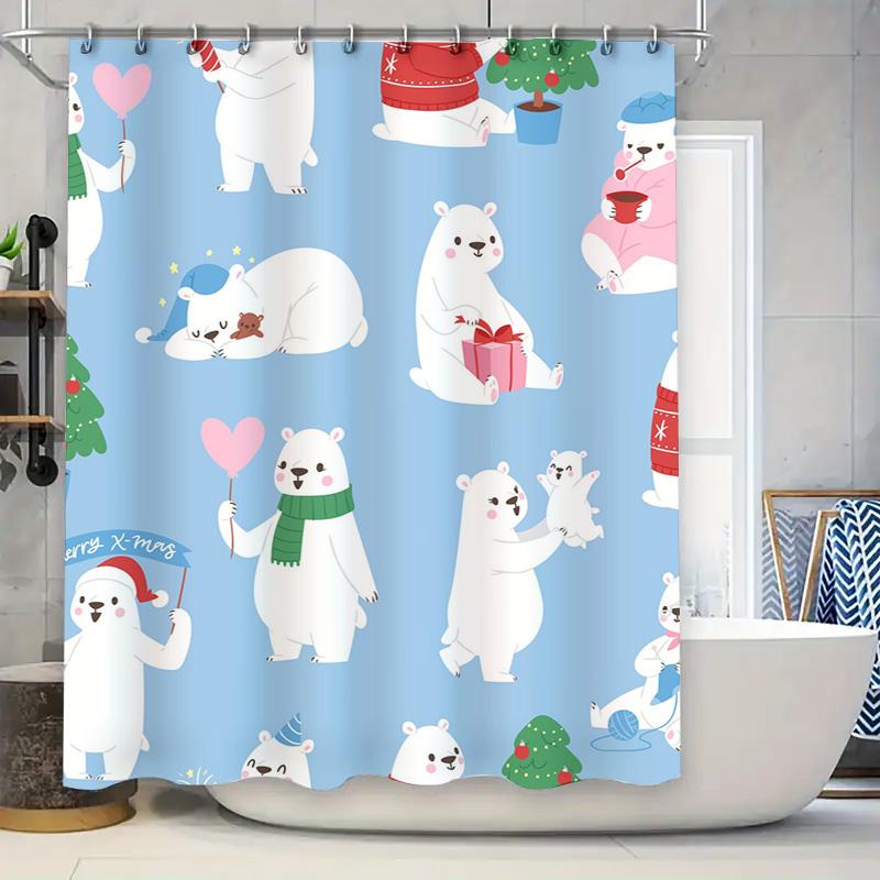 Tu Cute Polar Bear Shower Curtain Arctic Animal Bathroom Decor Waterproof Fabric Blue Backdrop Nursery Kids Room Decor