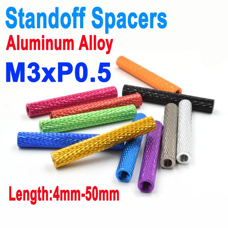 10Pcs M3 Colorful Knurled Aluminum Standoff Spacer Column M3x6-50mm Threaded Aluminum Rod Support Fastener