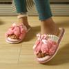 Autumn and Winter Soft Comfortable Bow Pattern Plush Velvet Casual Slip-On Slippers with Non-Slip Sole, Women's Home Shoes