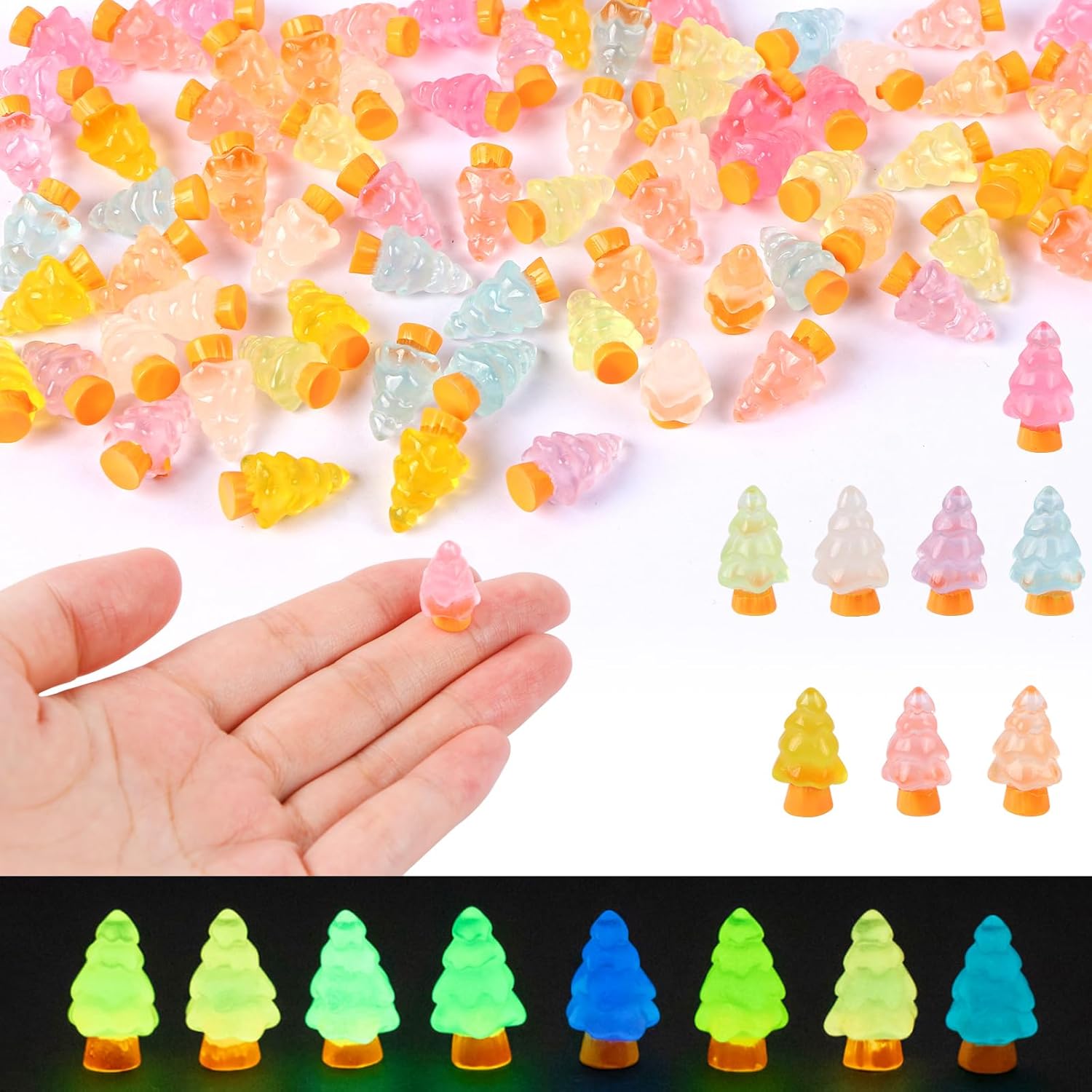 

10/20Pcs Luminous Christmas Tree Glow In Dark Mini Resin Decor For Random Color Diy Fairy Garden Party Gift (As shown-3545)-