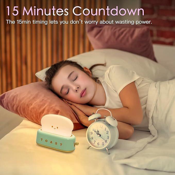 Plastic Adorable Toast Night Lamp for Kids | Rechargeable LED Bedside Light with Smiling Face | Cute Desk Lamp for Bedroom, Nursery, Study