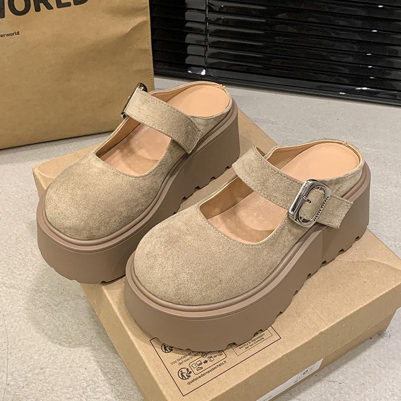 Small man heightens platform Mary Jane single shoes women's 2025 spring and summer new Japanese retro versatile bag head half slippers