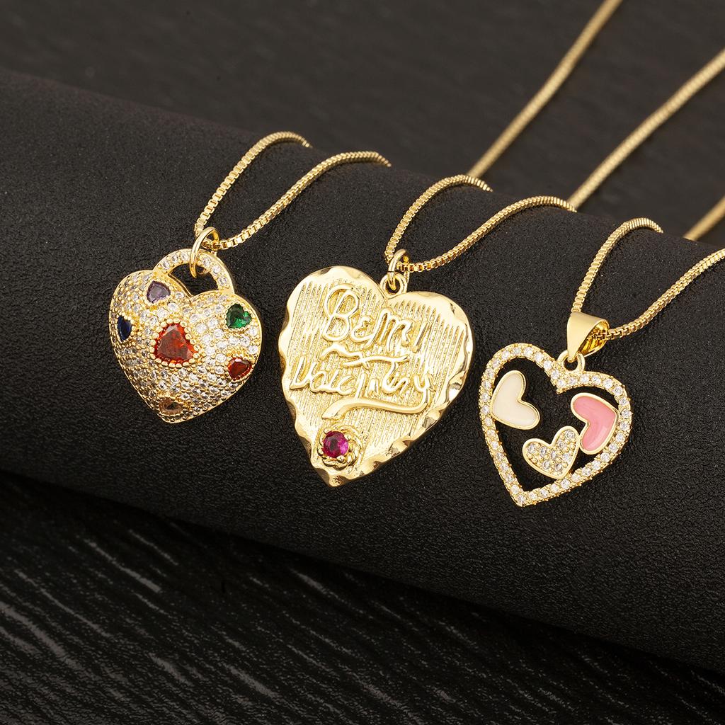Nidin New Fashion Heart Shape Hollow Design Delicate Pendant Necklace For Women Men Inlaid Colorful Zircon Jewelry Birthday Gift