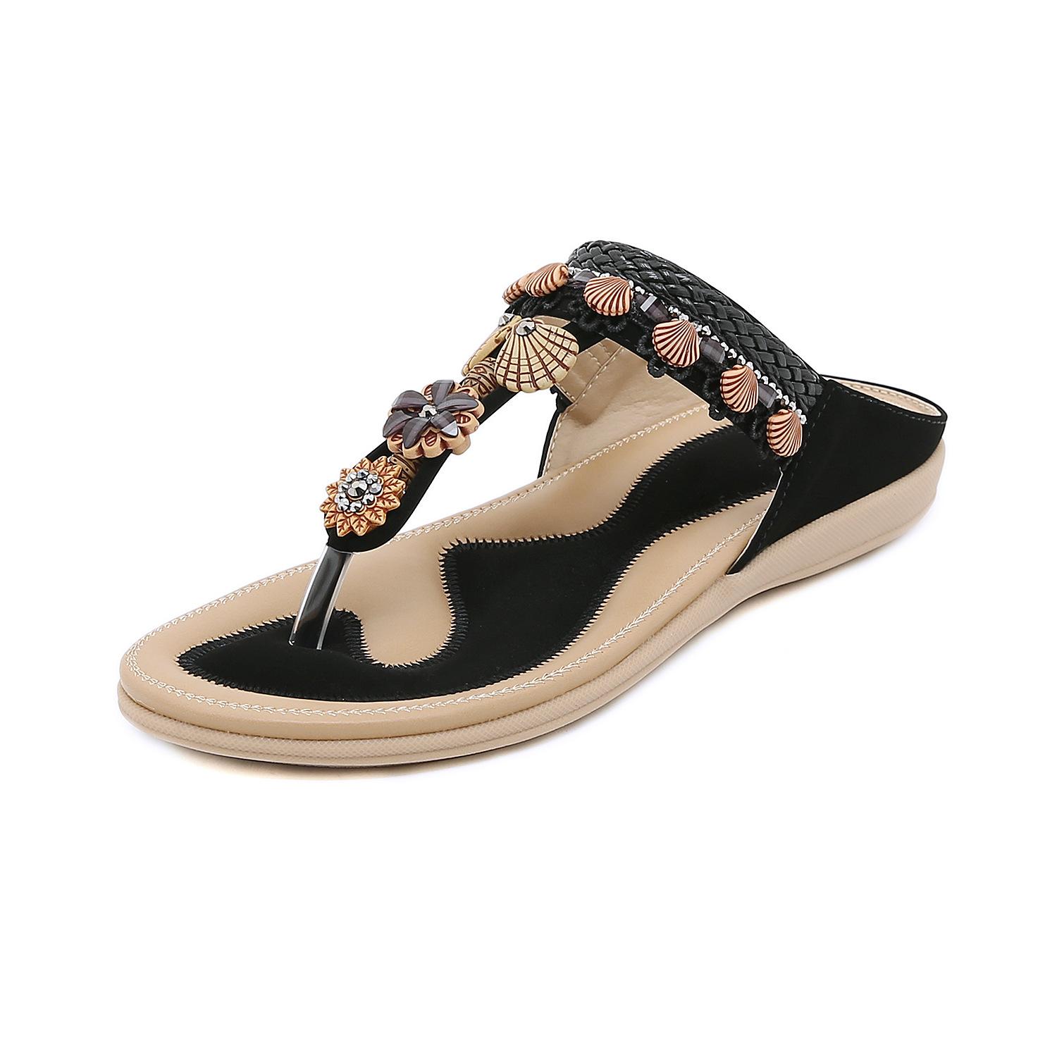 

Босоножки ручной работы с цветочным носком женские, модные универсальные тапочки 41 чёрный