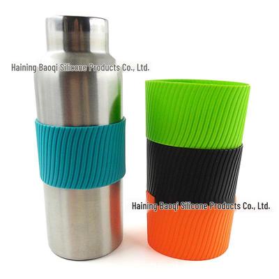 Silicone Heat-Insulating Glass Cup Sleeve, 8cm Vertical Stripe Design
