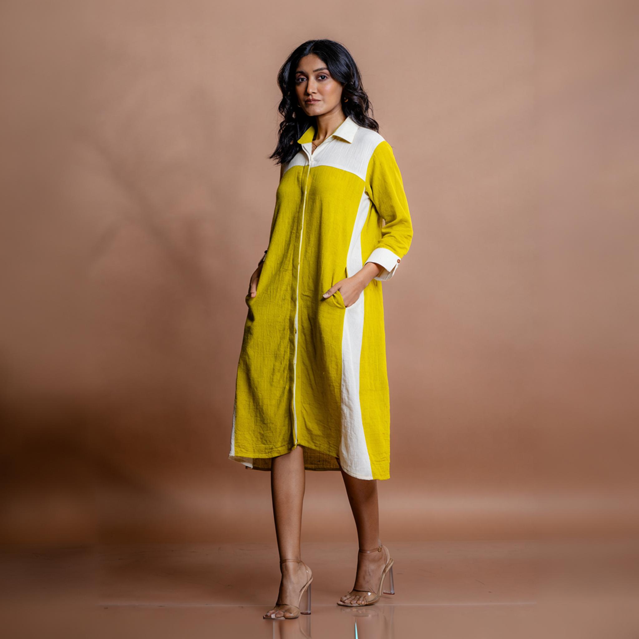 Zafira Kala cotton Shirt dress S жёлтый/грязно-белый