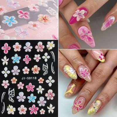 4 Blatt Blumen Nagelsticker Süße Nagelkunst Sticker Selbstklebende Nagelaufkleber Nagelkunst Dekoration für Frau Mädchen
