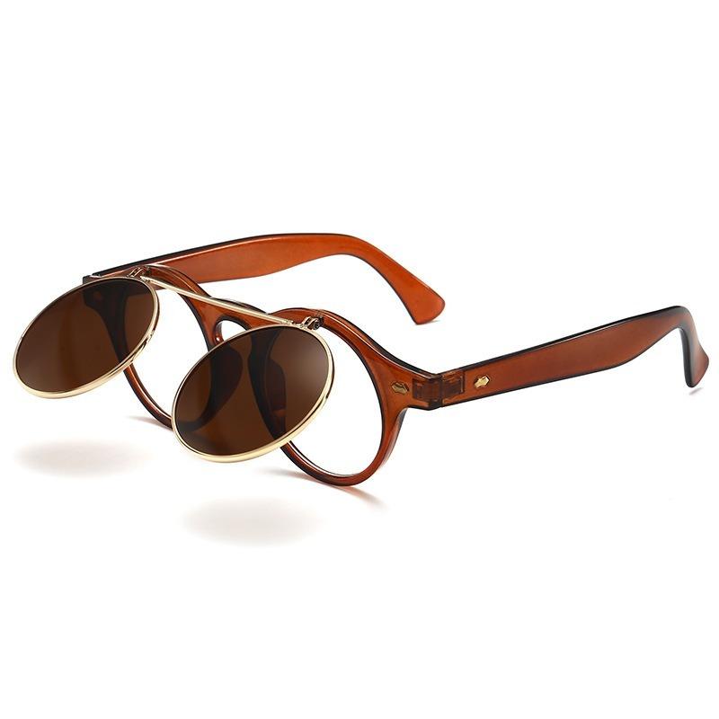 Gafas de Sol Vintage Plegables para Hombres y Mujeres Punk Steam Redondas Doble Capa Gafas de Sol Europeas y Americanas de Moda Gafas