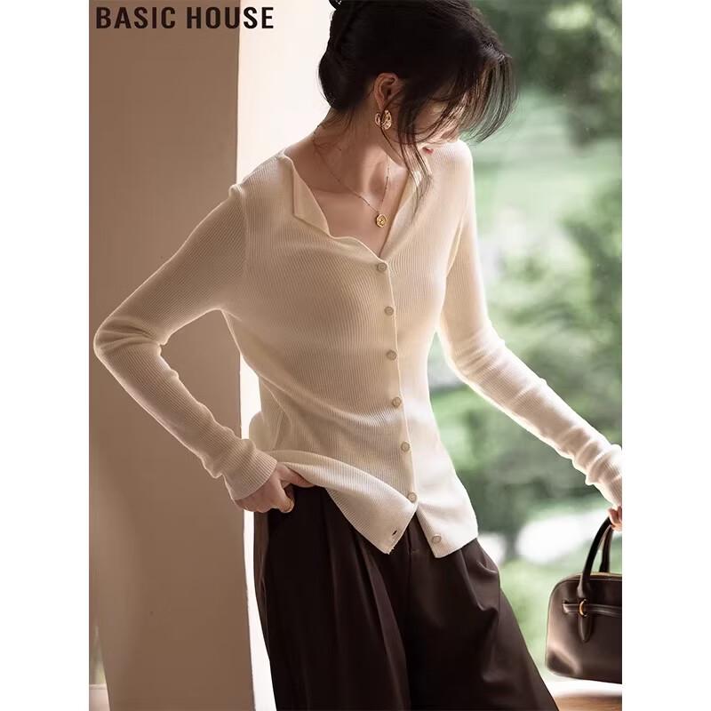 Basic House French Commuter Lamb Wool Lapel Knitted Top L