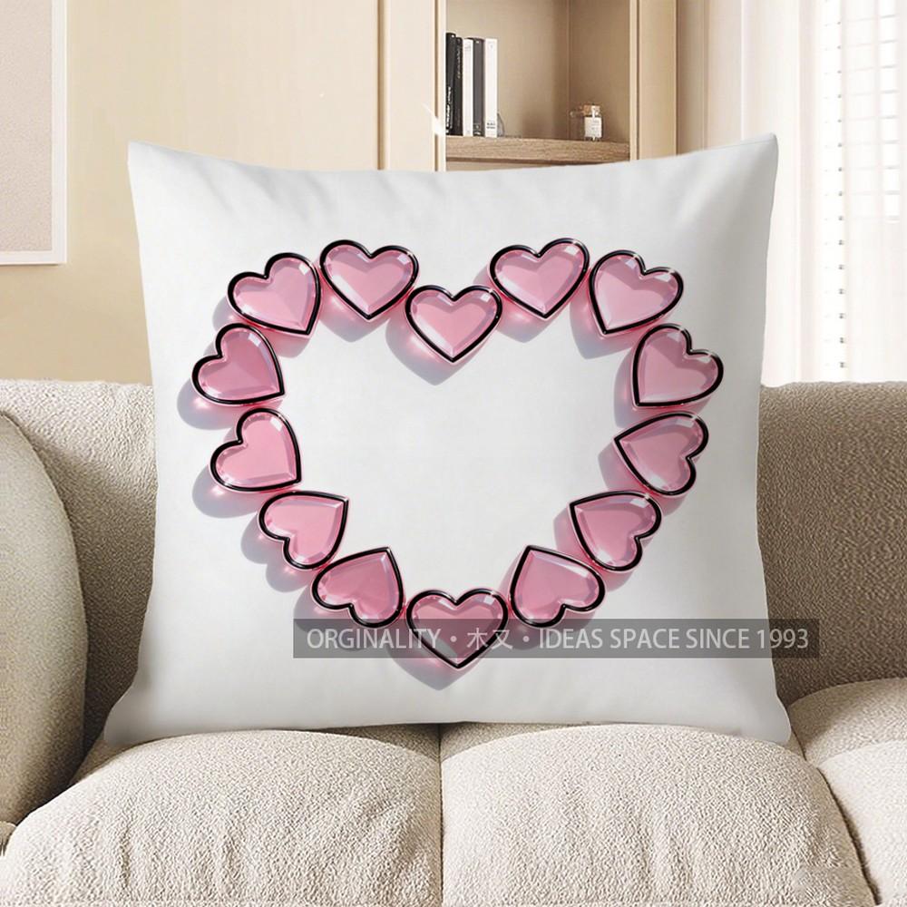 

2D Pink Heart-Frame Decorative Pillow Cover Pattern Cushion Cover Suitable For Sofa Bedroom Car Pillow Cover 40x40cm