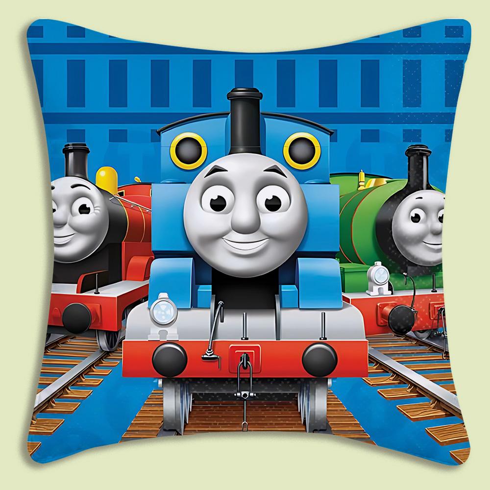 Thomas The Train Square Pillow Covers Cartoon Sofa Decorative Home Double-Sided Printing Short Plush Cute Cushion Cover
