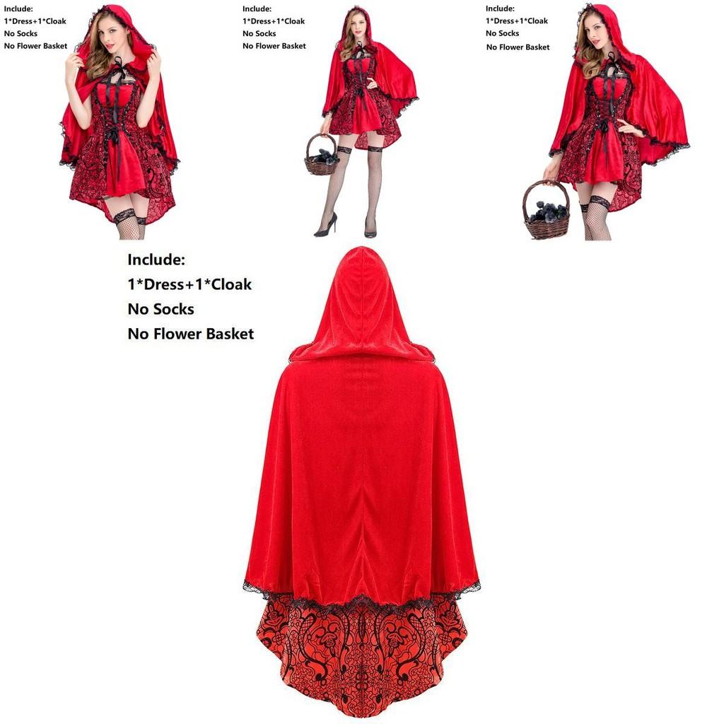 Women Girls Gothic Little Red Riding Hood Cape Fancy Dress Halloween Costume For Adults And Teens