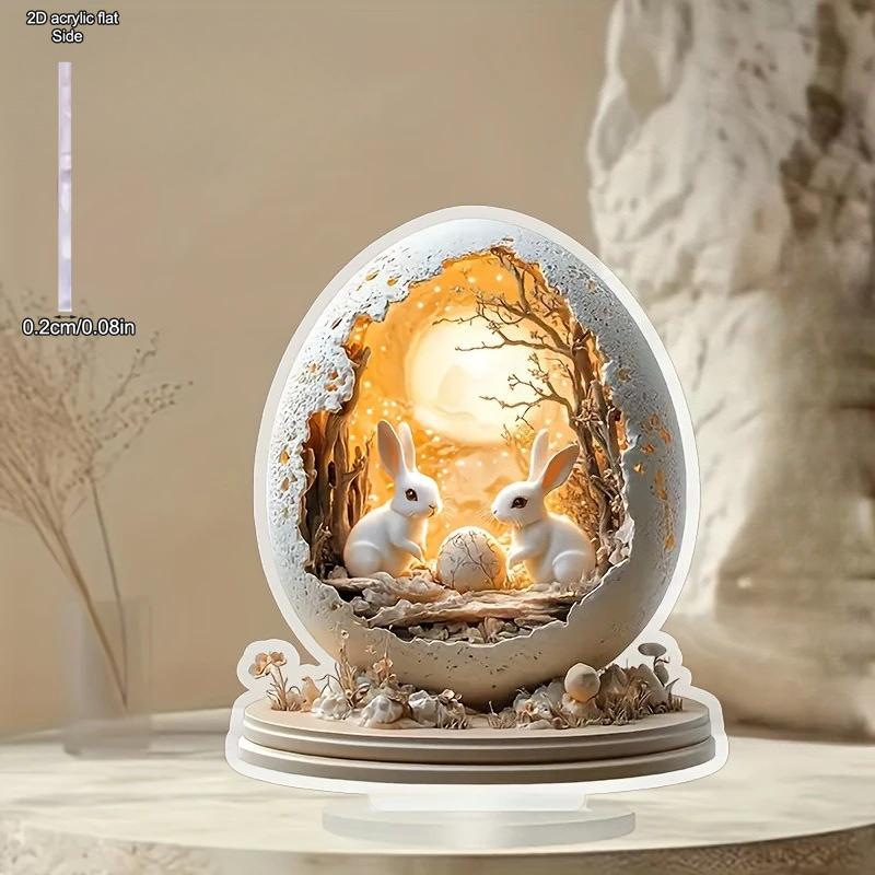 Easter Acrylic Bunny Egg Ornaments Rabbit Crafts for Easter Party Desktop - 2D Flat Acrylic Desktop Ornament, Wall Decor Art, Four Seasons Decoration