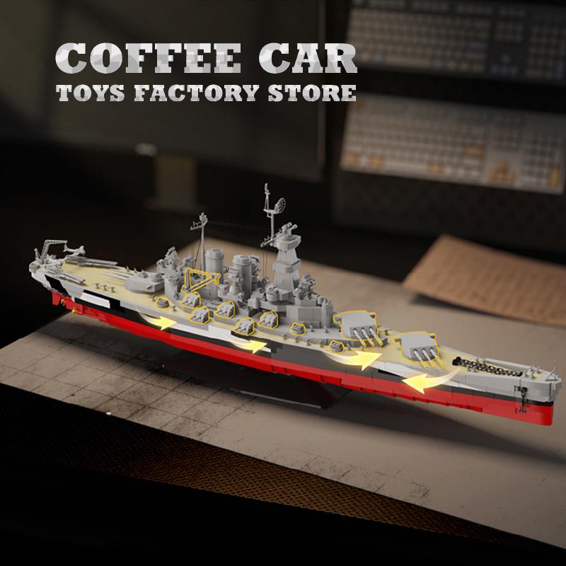 WW2 Military Battle Ship MOC Bricks Toys Navy Battleship Model Building Kits Cruiser Boat Blocks Boys Kids Adult Christmas Gifts