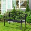 Metal Garden Bench with Floral Backrest and Armrests - Black