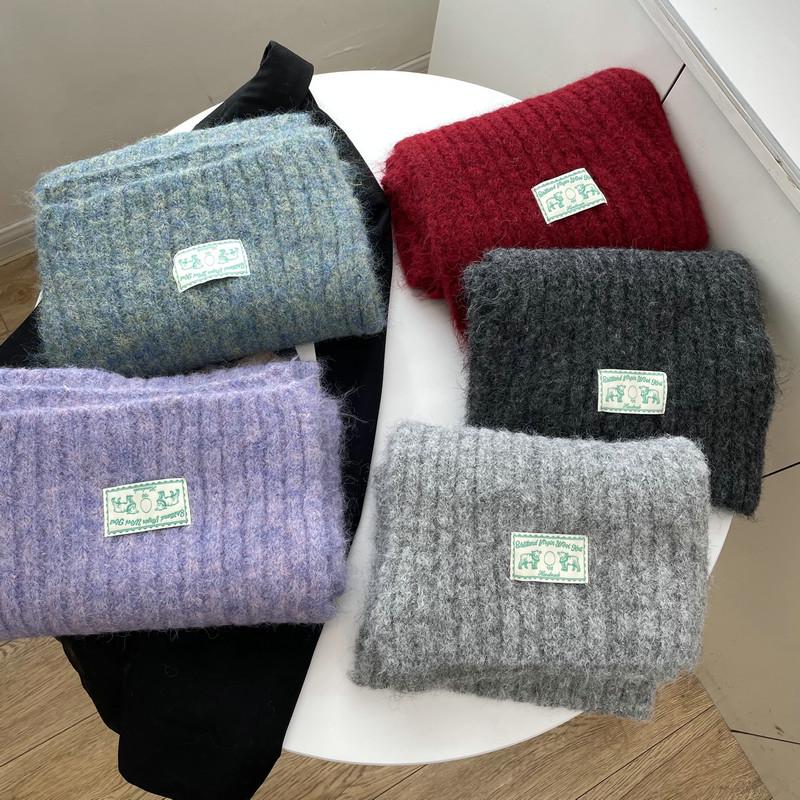 Eșarfă de iarnă în stil coreean din mohair, culoare solidă, pentru femei - Design tricotat moale și confortabil pentru studenți