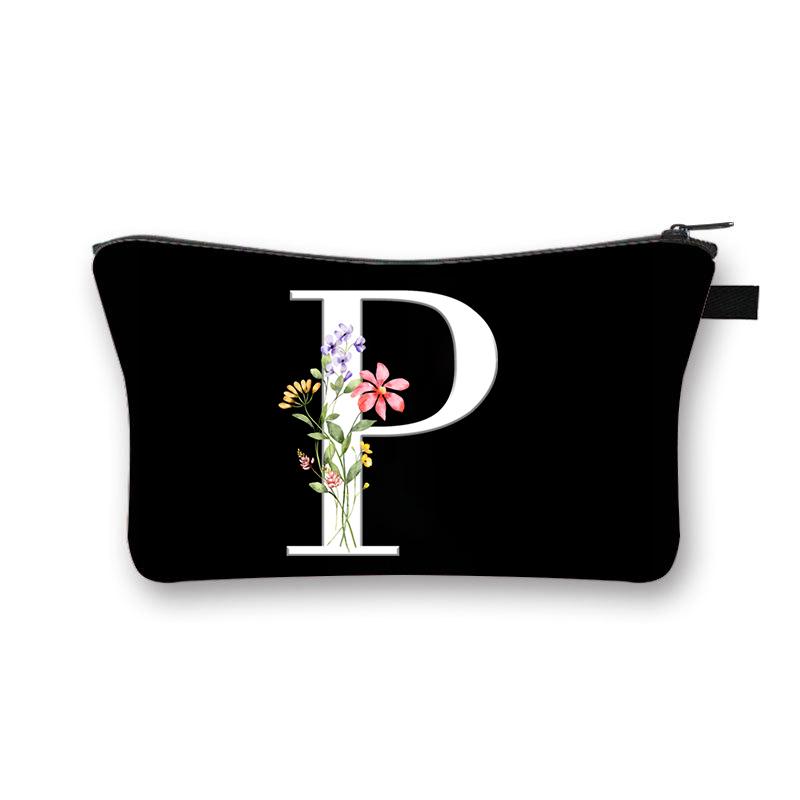Wild Flower Alphabet Letter A-Z Makeup Bag Canvas Pouch Cosmetic Case Teacher Gift Purse