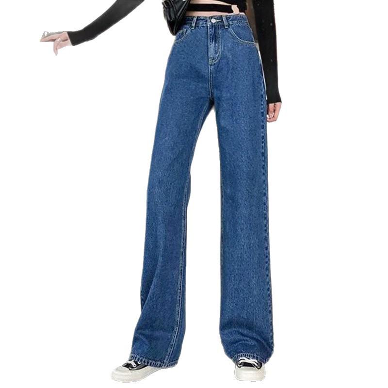 Jeans Blu Retro a Vita Alta da Donna - Pantaloni a Gamba Larga Snellenti per l'Estate