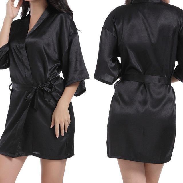 Cămașă de noapte kimono din satin pentru femei – Culoare uni lucioasă, halat de baie de vară scurt și sexy
