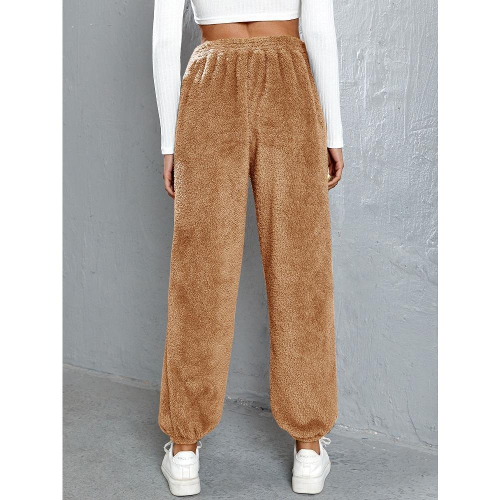 Podzimní a zimní jednobarevné módní plyšové ležérní kalhoty volného střihu, hřejivé domácí kalhoty ze sametu