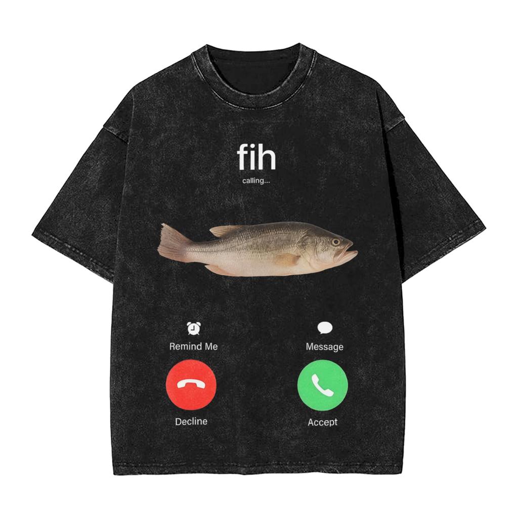 Cahfih Funny Catfish Fih Meme Washed T Shirt Man Y2k Basic Cotton T Shirts Summer Oneck Harajuku Tees Loose Oversized Clothing