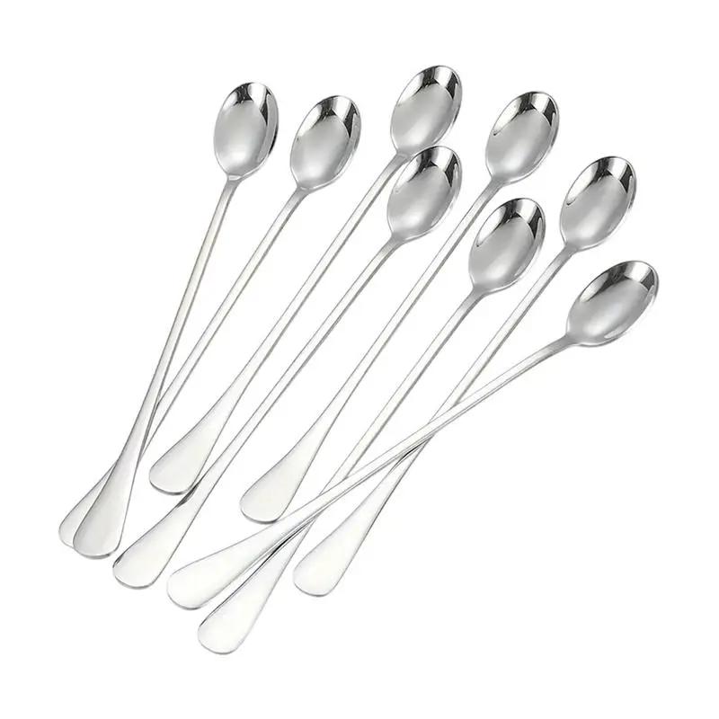 Long Spoon Ice Tea Spoons Long Stainless Steel 7.87in Iced Teaspoon Home Bar Drink Stirrer Tableware Set For Ice Cream