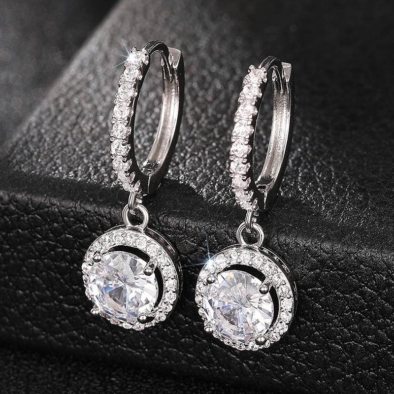 Huitan Women Drop Earrings Simple Design Silver Color Inlaid Sparkling CZ Charming Accessories Fashion Jewelry for Party Daily