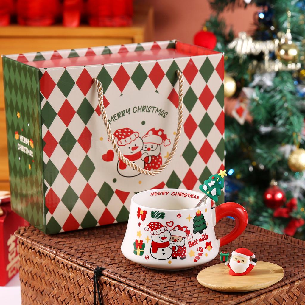Santa Claus Creative Cartoon Ceramic Mug, Christmas Gift Cute Coffee Mugs, Breakfast Milk Cups, Couple Kawaii Cup,with Gift Box