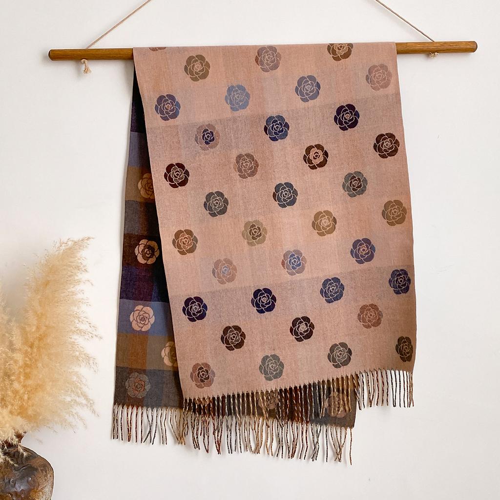 Versatile Jacquard Autumn And Winter Rose Splicing Double-Sided Imitation Cashmere Scarf Winter Warm Shawl Women