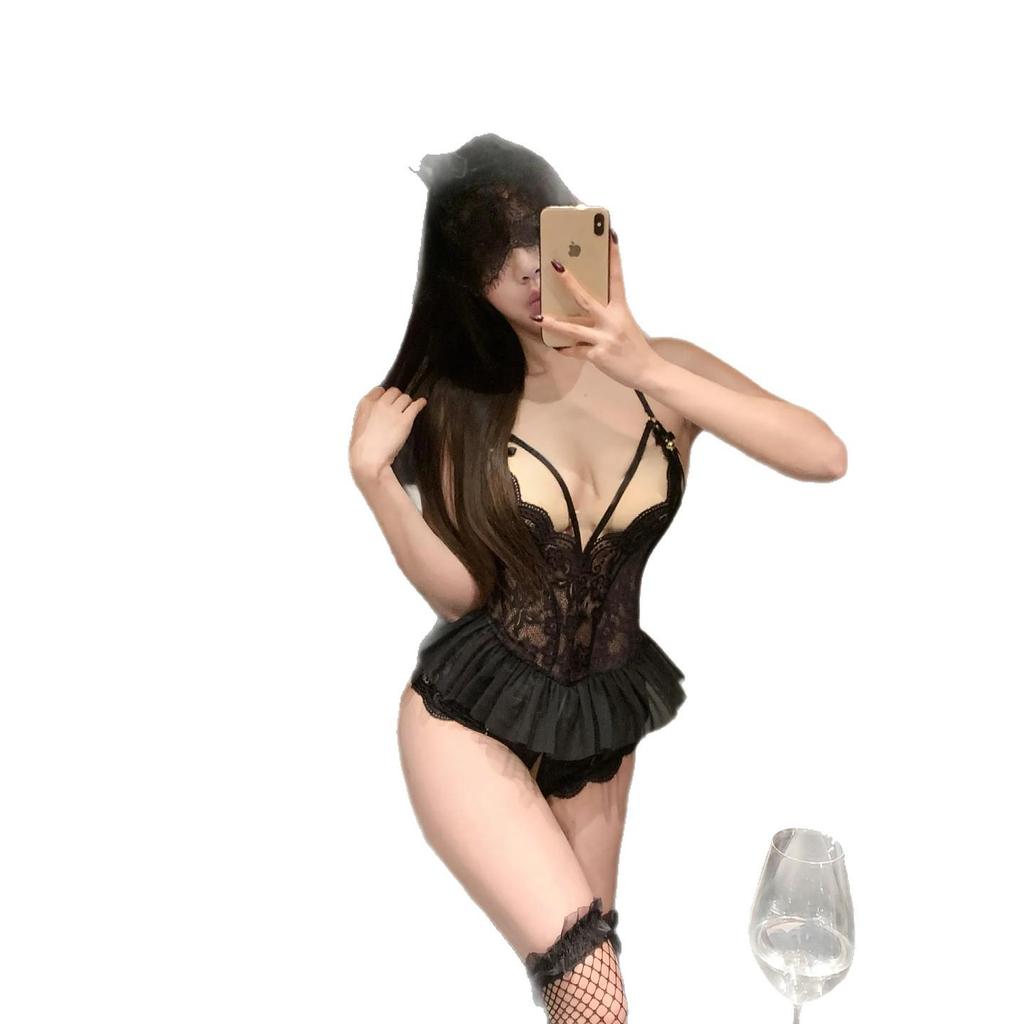 Passion Lace Halter Bodysuit: Sexy, Open Crotch, Transparent Lingerie for Women