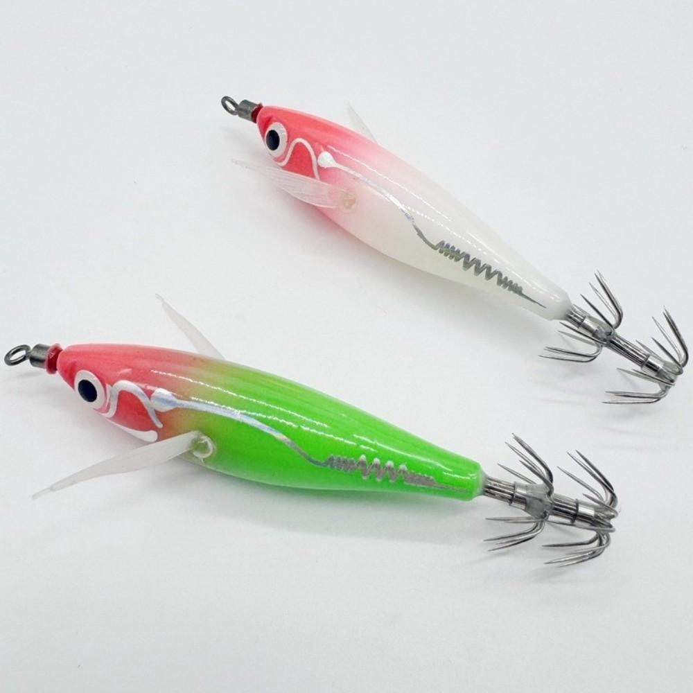 80mm 6g Glowing Squid Jig Round Belly Wooden Material Squid Fishing Hook Glowing Feature Horizontal Wooden Shrimp Night Fishing