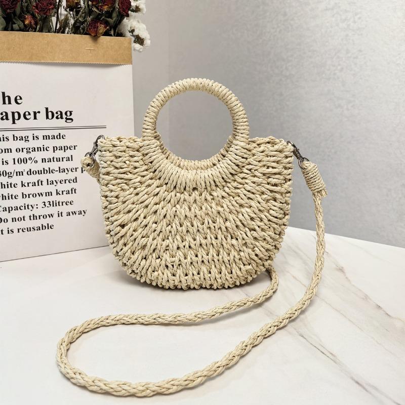 Sommer handgemachte Strohtasche Mode tragbare Schulter Damenhandtasche süße Handtrage einfarbig lässige Tasche
