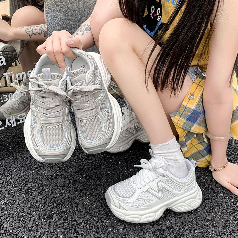 Thin dad shoes for women 2025 summer new versatile thick-soled breathable mesh lightweight casual sports shoes tide