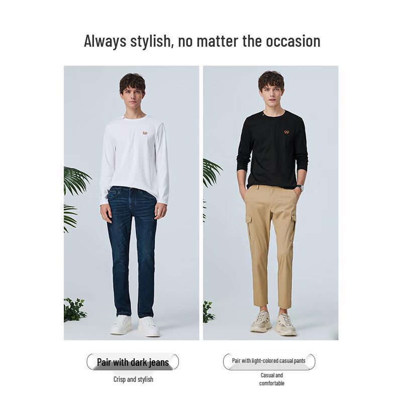 Navigare Men's Stain-Resistant Combed Cotton Long Sleeve T-Shirt