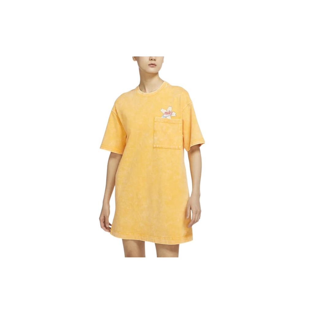 Nike Sportswear Fun Print Washable Short Sleeve Dress Women Dresses Yellow DV3203-739