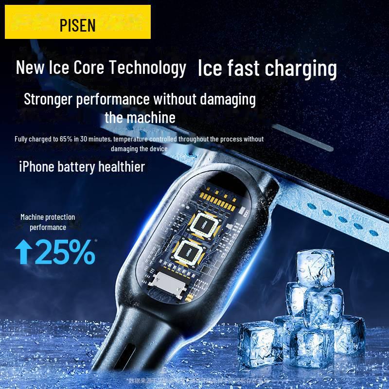 PISEN Pružinový kabel 3v1 pro rychlé nabíjení pro Apple & Huawei