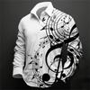 Music Note Print Long Sleeve Button-up Shirt, Fashion Casual
