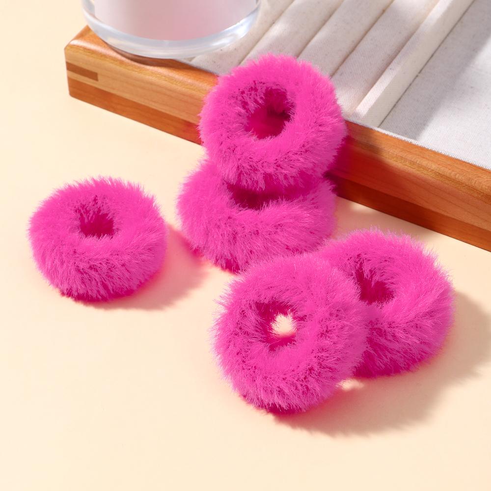 5pcs/bag Girls Mini Colorful Plush Hair Ring Fat Intestine Ring Baby Cute Hairy Head Rope Furry Rubber Band Hair Accessories