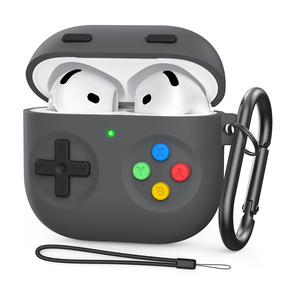 For AirPods 4 Silicone Case Game Console Design Split Protective Cover with Carabiner/Strap