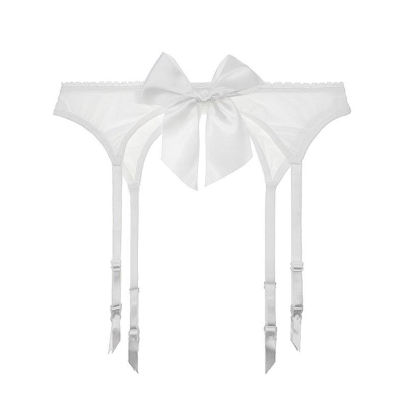 Women Sexy Mesh High Waist Garter Belt with 4 Adjustable Clip Cute Bowknot Corsets Suspender Belt for Stockings Lingerie