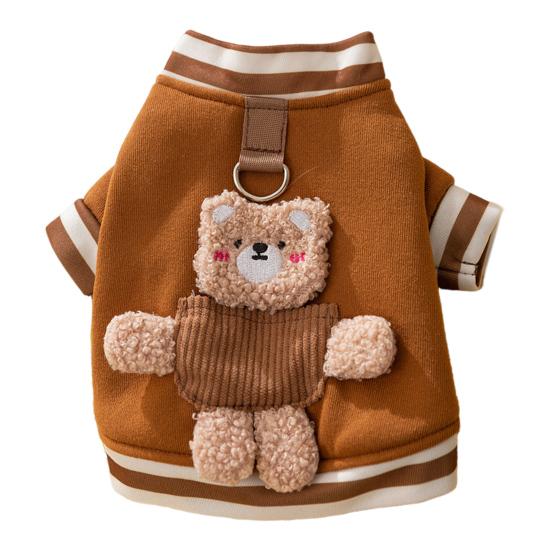 Cartoon Bear Dog Cardigan Warm Pets Autumn Winter Coat Puppy Vest Cute Poodle Outfit with D-ring for Small Medium Dogs Cat Girl Boy