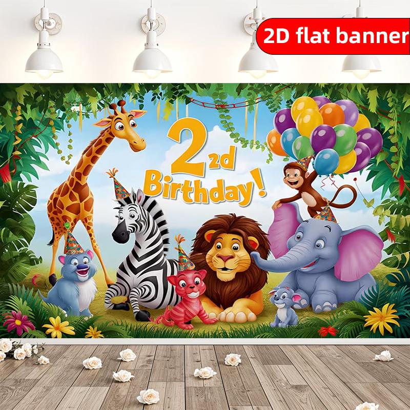 2D background cloth 1pc2 year old animal themed birthday party background cloth polyester background decoration banner 100x150cm