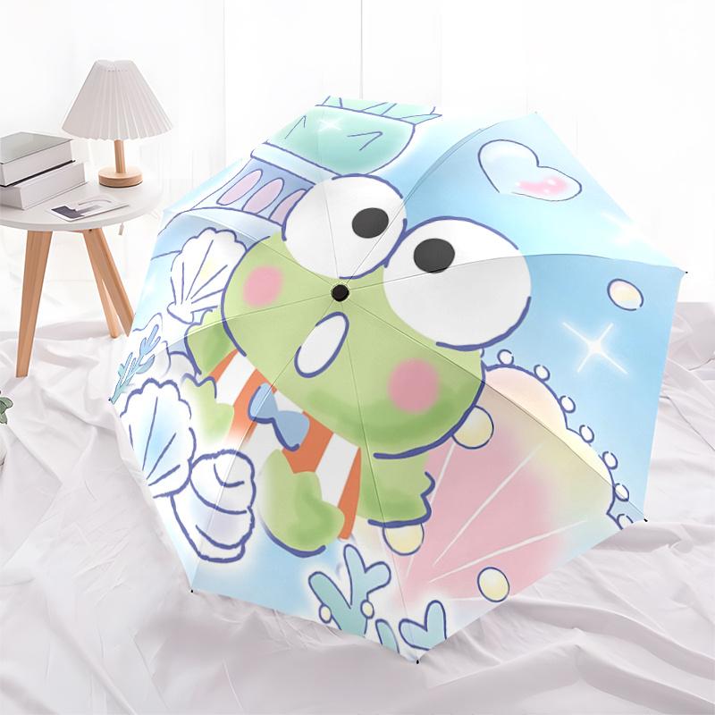 1pc Keroro Frog Automatic Opening/Closing Umbrella with Portable Tri-Fold Design, 8-Bone Iron Frame Outdoor Umbrella, Perfect Gift for Fans, Travelers