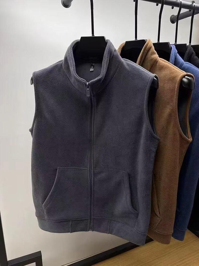 Men's Thick Berber Fleece Zipper Vest with Stand-Up Collar for Autumn/Winter
