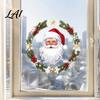 Waterproof PVC Ornaments Christmas Window Clings Cute Santa Claus Wreath Sticker Cartoon Holiday Glass Decals Static Decal for Office Shop