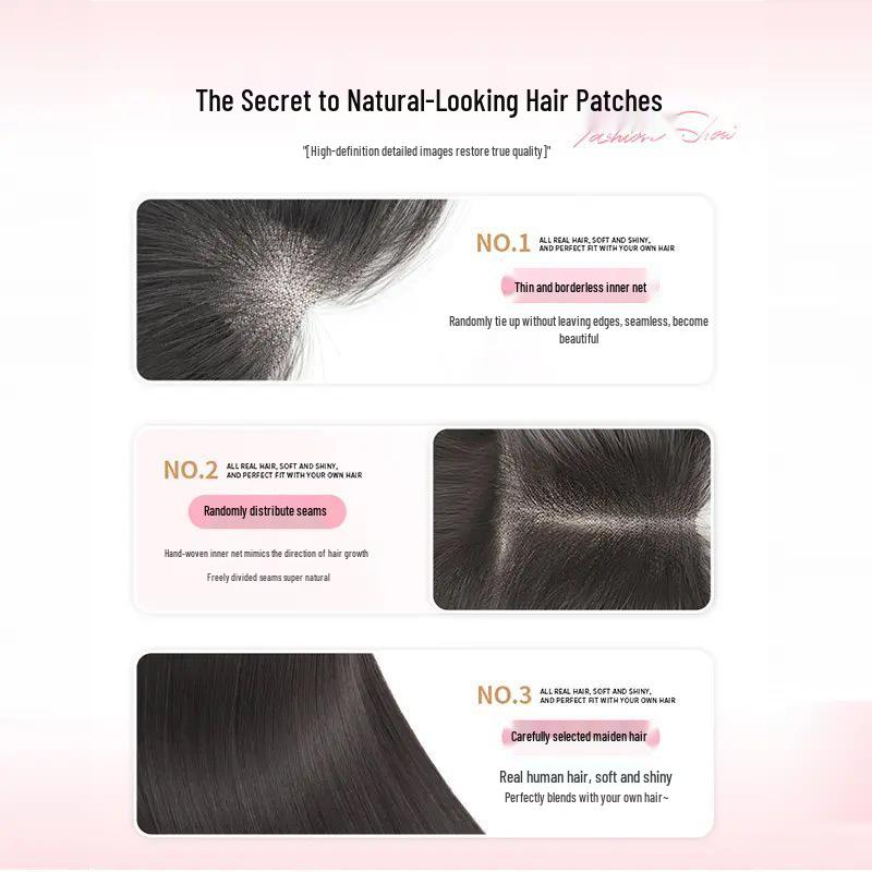 Flauschiger Damen-Haartopper: Echthaar, Nahtlos, Volumengebend, Abdeckung von weißem Haar, Leicht, Unsichtbar, Natürlicher Look Ersatzperücke