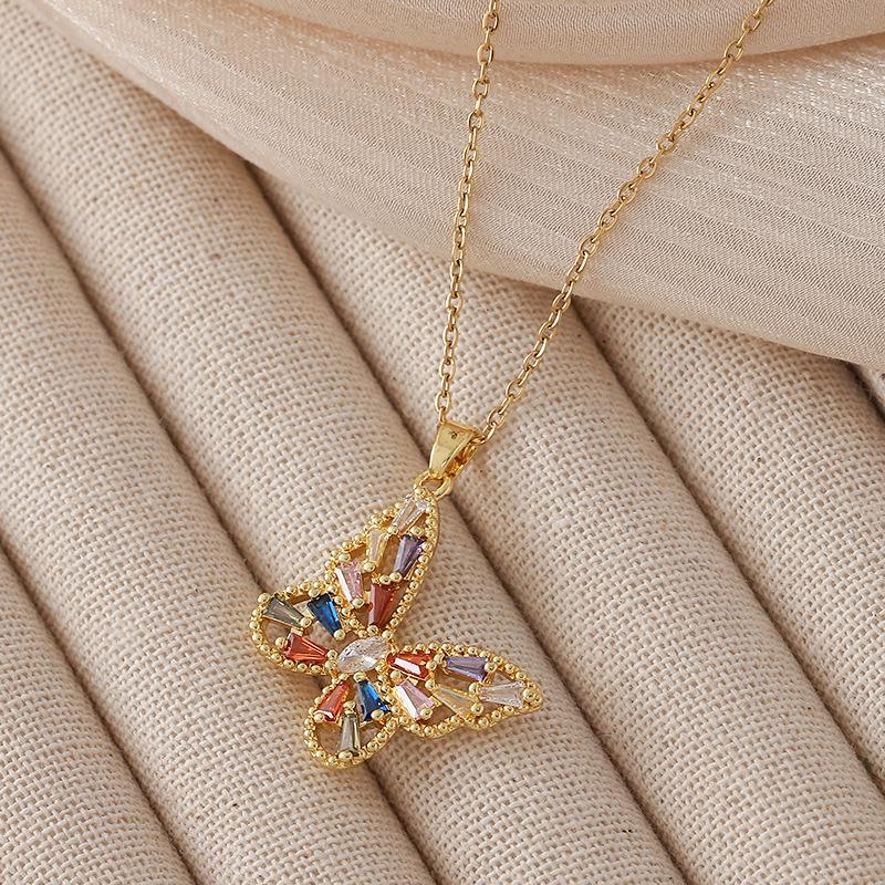 Butterfly Necklace for Women, Stainless Steel with Micro-Paved Zircon, Versatile Fashion Accessory.