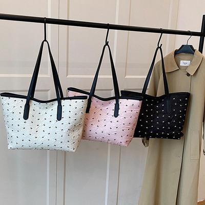 Retro Shopper Shoulder Bags for Women Large Capacity Tote Bag New Designer Bow Print Purses and Handbags