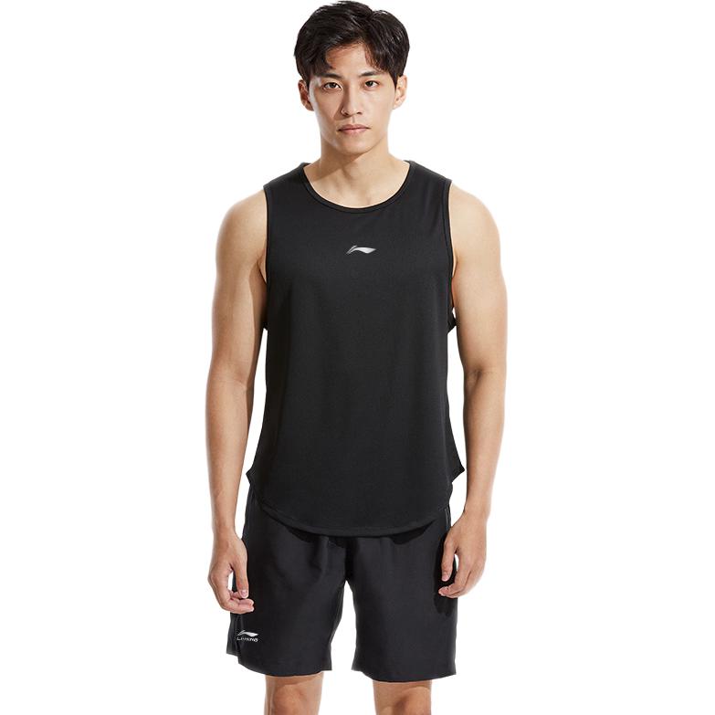 Li Ning Tank Tops Men's Black Crew Neck Moderate Straight Fit MBLWTU063-2