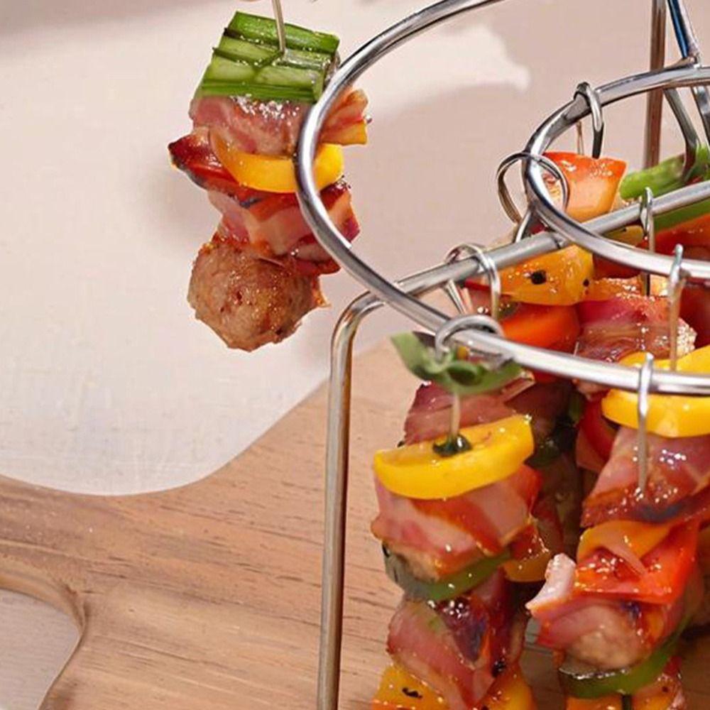 Stainless Steel Air Fryer Grill Round with Grilled Skewers Barbecue Grill Hanging Skewers Rack for Home Kitchen Outdoor